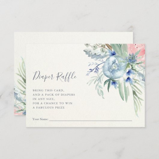 Blauw en roze pony | Baby shower Diaper Raffle Kaart (Voorkant / Achterkant)