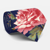 Blauw en Roze Retro Bloemen Ontwerp Stropdas (Opgerold)