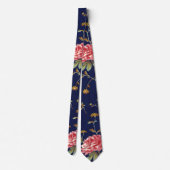 Blauw en Roze Retro Bloemendesign Stropdas (Achterkant)