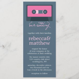 Blauw en Roze Retro Mixtape Bruiloft Kaart