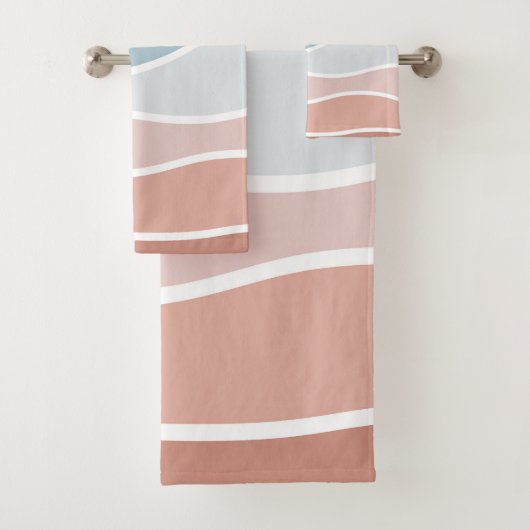 Blauw en roze retro stijl golven ontwerp bad handdoek (Insitu)