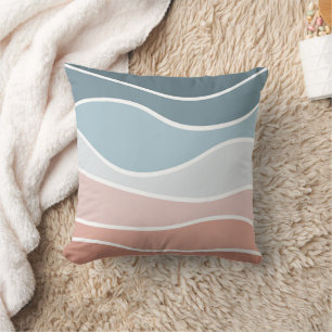 Blauw en roze retro stijl golven ontwerp kussen