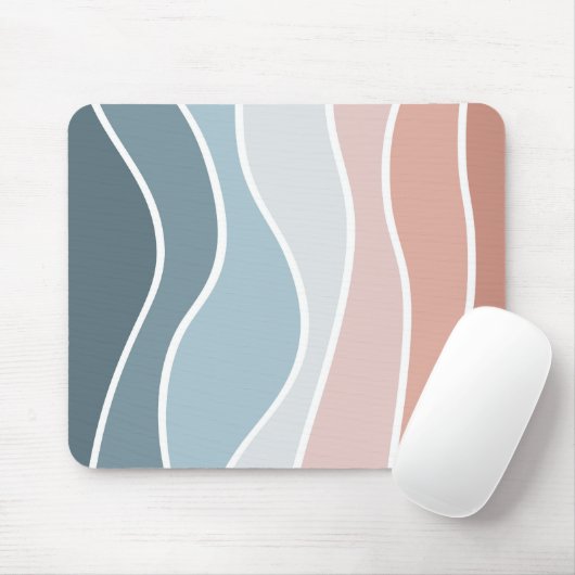 Blauw en roze retro stijl golven ontwerp muismat (Met muis)