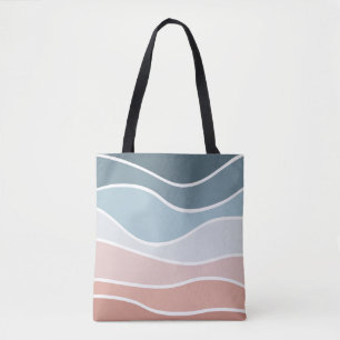 Blauw en roze retro stijl golven ontwerp tote bag