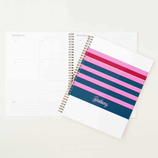 Blauw en roze rode strepen patroon gepersonaliseer planner (Display)