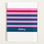 Blauw en roze rode strepen patroon gepersonaliseer planner (Voorkant)