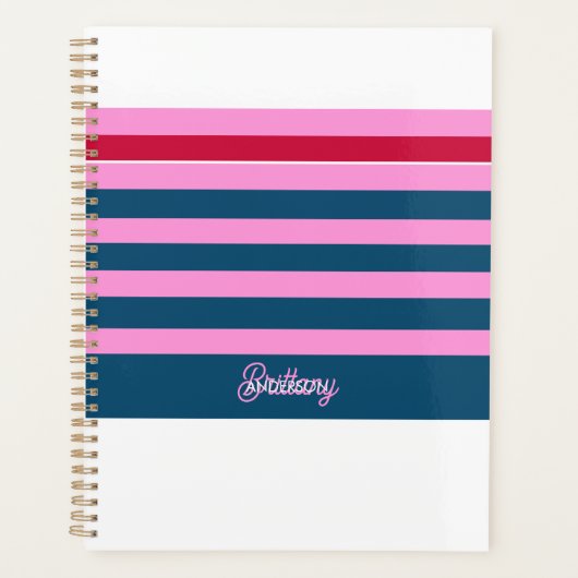 Blauw en roze rode strepen patroon gepersonaliseer planner (Voorkant)