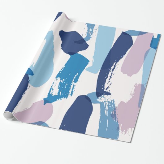 Blauw en roze rommelig penseelpatroon cadeaupapier (Uitgerold)