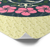 Blauw en roze ronde bloemenkunst ontwerp poster (Hoek)