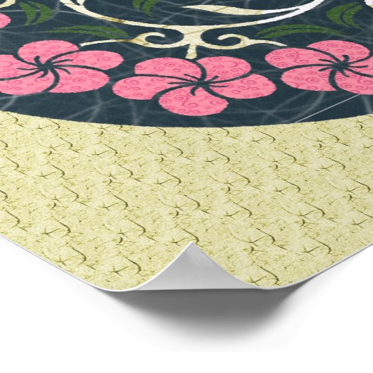 Blauw en roze ronde bloemenkunst ontwerp poster (Hoek)