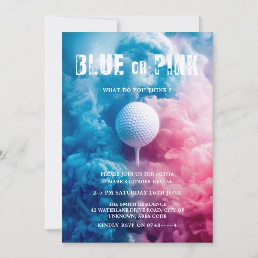 Blauw en Roze Rook Golf Sport Thema Geslacht Onthu Kaart (Voorkant)