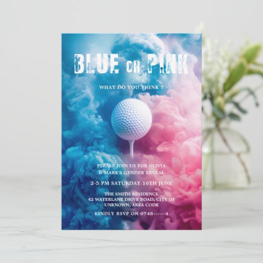 Blauw en Roze Rook Golf Sport Thema Geslacht Onthu Kaart (Staand voorkant)