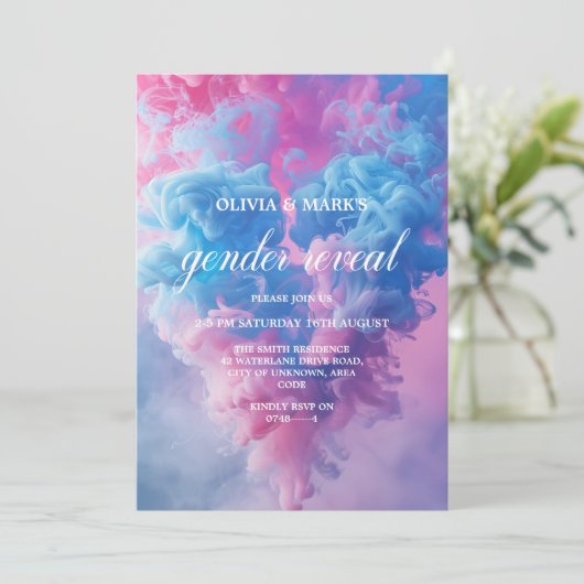 Blauw en Roze Rook Hart Geslacht Onthullen Partij Kaart (Staand voorkant)