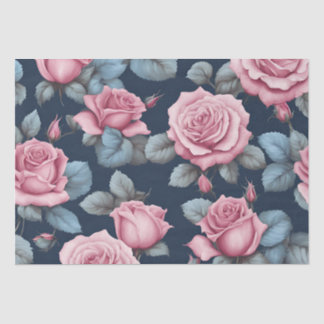 blauw en roze roos bloemmotief Elegant Tissuepapier