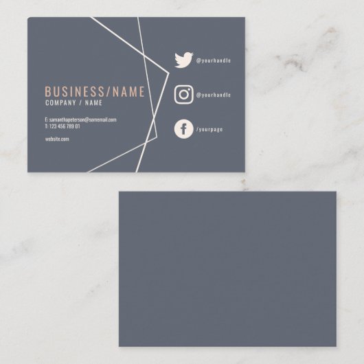 Blauw en roze rustieke sociale media visitekaartje (Voorkant / Achterkant)