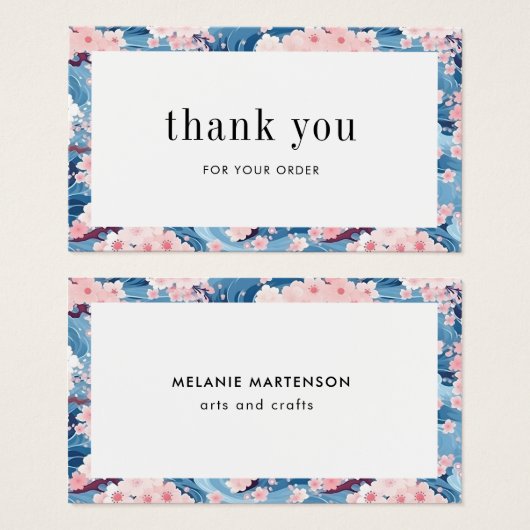 Blauw en roze Sakura Bloemen bestellen Dank u kaar Visitekaartje (Voorkant /achterkant)