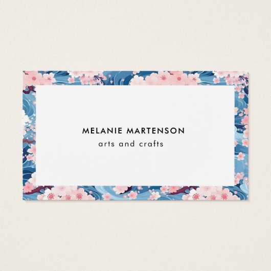 Blauw en roze Sakura Bloemen bestellen Dank u kaar Visitekaartje (Achterkant)