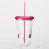 Blauw en roze schattig konijn ijswagen acryl drinkbeker (Rechts)