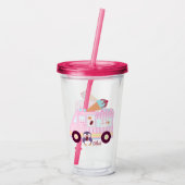 Blauw en roze schattig konijn ijswagen acryl drinkbeker (Achterkant)