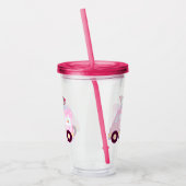 Blauw en roze schattig konijn ijswagen acryl drinkbeker (Links)