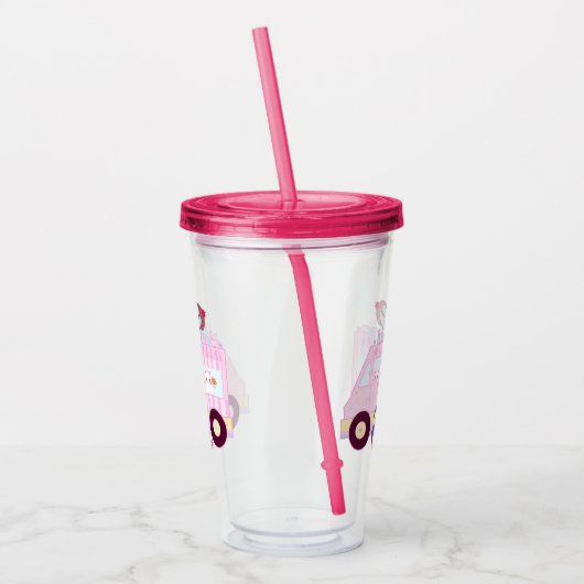 Blauw en roze schattig konijn ijswagen acryl drinkbeker (Links)