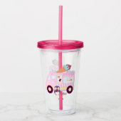 Blauw en roze schattig konijn ijswagen acryl drinkbeker (Voorkant)