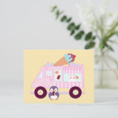 Blauw en roze schattig konijn ijswagen briefkaart (Staand voorkant)