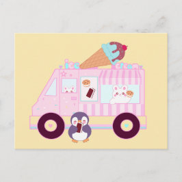 Blauw en roze schattig konijn ijswagen briefkaart