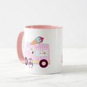 Blauw en roze schattig konijn ijswagen mok (Voorkant links)