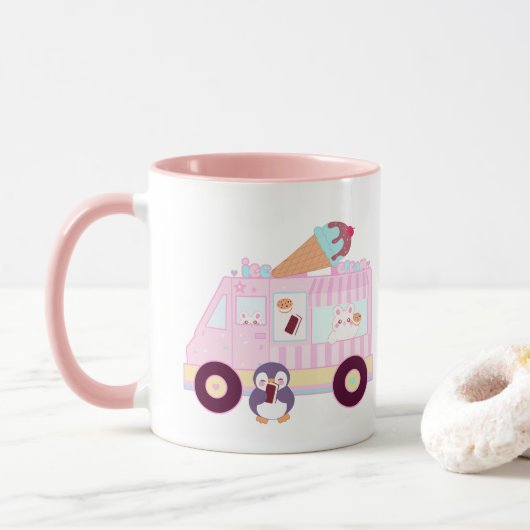 Blauw en roze schattig konijn ijswagen mok (Met donut)