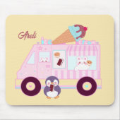 Blauw en roze schattig konijn ijswagen muismat (Voorkant)