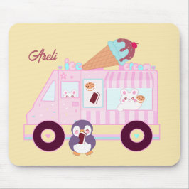 Blauw en roze schattig konijn ijswagen muismat