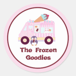 Blauw en roze schattig konijn ijswagen ronde sticker