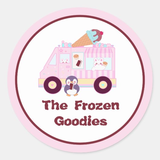 Blauw en roze schattig konijn ijswagen ronde sticker (Voorkant)