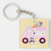 Blauw en roze schattig konijn ijswagen sleutelhanger (Voorkant)