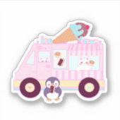 Blauw en roze schattig konijn ijswagen sticker (Voorkant)