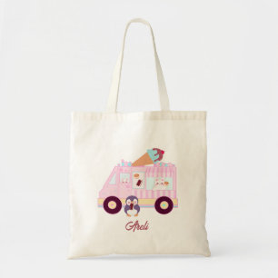 Blauw en roze schattig konijn ijswagen tote bag