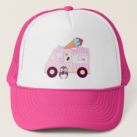 Blauw en roze schattig konijn ijswagen trucker pet (Voorkant)