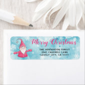 Blauw en Roze Schattige Gnome Kerstadres Etiket (Insitu)