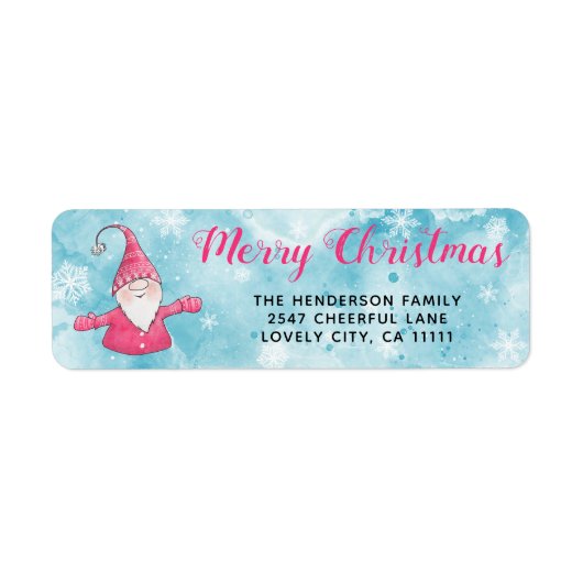Blauw en Roze Schattige Gnome Kerstadres Etiket (Voorkant)