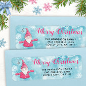 Blauw en Roze Schattige Gnome Kerstadres Etiket