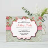 Blauw en roze Shabby Chic  Shower nodigen Kaart (Staand voorkant)