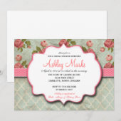 Blauw en roze Shabby Chic  Shower nodigen Kaart (Voorkant / Achterkant)