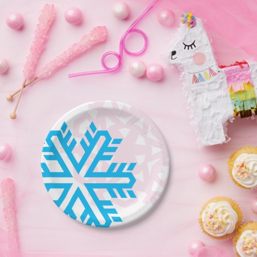 Blauw En Roze Sneeuwvlok grappig elegant Papieren Bordje (Feest)