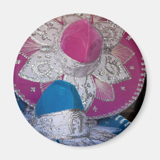 Blauw en Roze Sombreros Magneet (Voorkant)