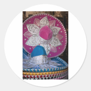 Blauw en Roze Sombreros Ronde Sticker