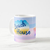 Blauw en Roze Strandhuis Mok (Voorkant links)