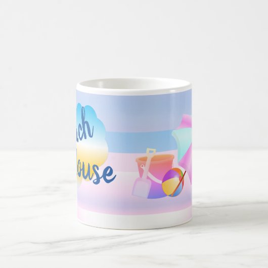 Blauw en Roze Strandhuis Mok (Center)