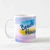 Blauw en Roze Strandhuis Mok (Links)