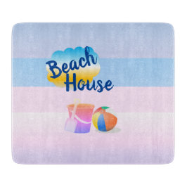 Blauw en Roze Strandhuis Snijplank